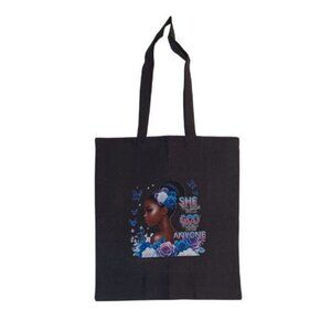 She Who Kneels Before GOD Can Stand Before Anyone Black Reuseable Tote Handbag
